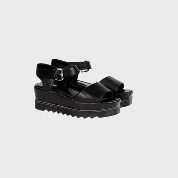 • Anne Fontaine • Women’s Vitto Sandal Black Leather Wedged Sandals Size 36