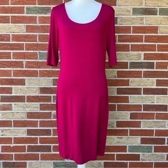 🔥 Diane Von Furstenberg Silk Round Neck 1/2 Sleeve Fuchsia Dress