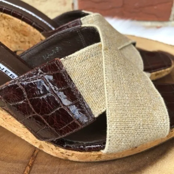 👡 Donald J. Pliner Slip On Brown Tan Wedge Sandals (7 M)