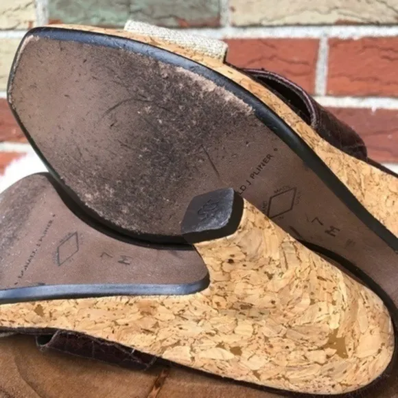 👡 Donald J. Pliner Slip On Brown Tan Wedge Sandals (7 M)
