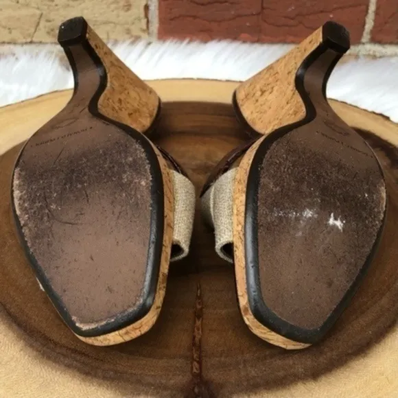 👡 Donald J. Pliner Slip On Brown Tan Wedge Sandals (7 M)