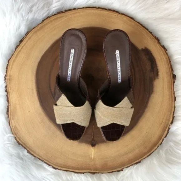 👡 Donald J. Pliner Slip On Brown Tan Wedge Sandals (7 M)