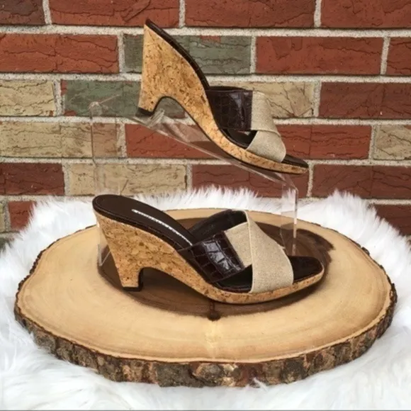 👡 Donald J. Pliner Slip On Brown Tan Wedge Sandals (7 M)