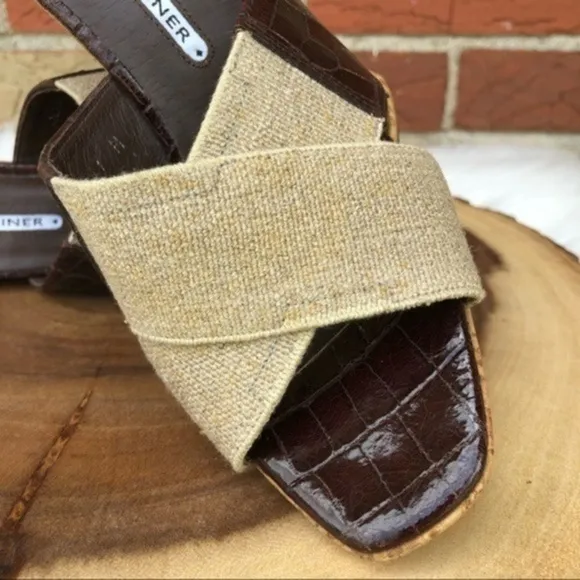 👡 Donald J. Pliner Slip On Brown Tan Wedge Sandals (7 M)