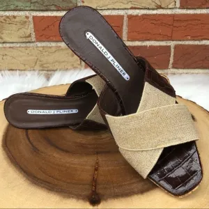 👡 Donald J. Pliner Slip On Brown Tan Wedge Sandals (7 M)