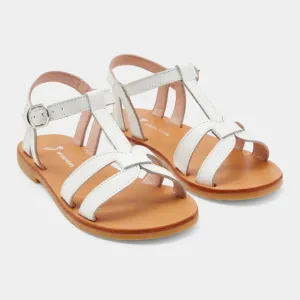 • Jacadi Paris • Girls Leather T Strap Sandals White Braided  38 / Juniors 6
