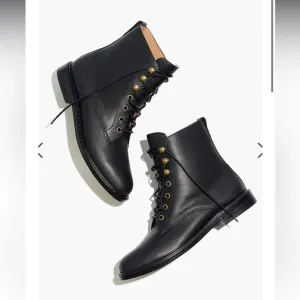 • Madewell • Women’s Kellie Combat Style Lace Up Boots Black Leather  7.5