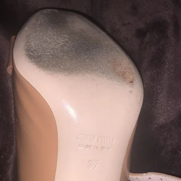 🔥 👠 Miu Miu Brown Patent Leather T Strap Bow Ankle Strap Sandals Size 37