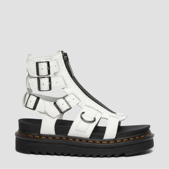- NEW OLSON ZIPPED LEATHER STRAP SANDALS