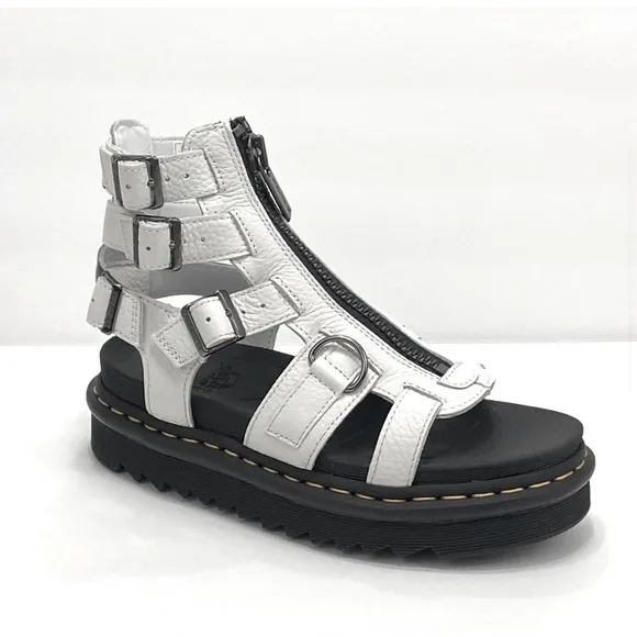 - NEW OLSON ZIPPED LEATHER STRAP SANDALS