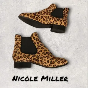: : NICOLE MILER LIKE NEW Chelsea Cheetah/Leopard Print Ankle Boots Booties : :