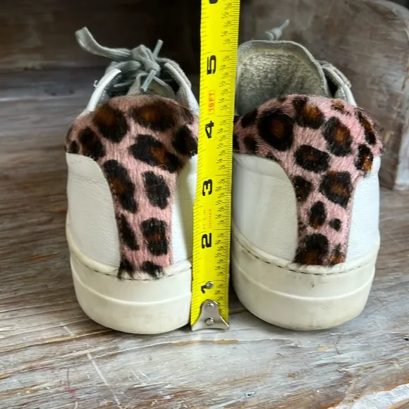 🤍 P448 White Leather Leopard Sneakers Size 39 Suede Toe Platform