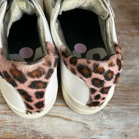 🤍 P448 White Leather Leopard Sneakers Size 39 Suede Toe Platform