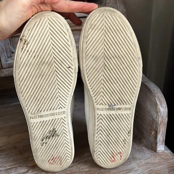 🤍 P448 White Leather Leopard Sneakers Size 39 Suede Toe Platform
