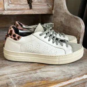 🤍 P448 White Leather Leopard Sneakers Size 39 Suede Toe Platform
