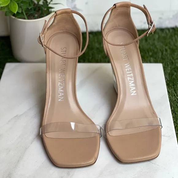 👟- Stuart Weitzman Nudistlucite clear Wedge size 10