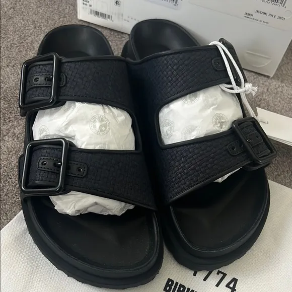 1774 BirkenstockArizona Raffia Dual-Buckle Slide Sandals