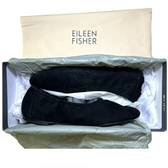 $195 Eileen Fisher Pond Flats 7 MOST BEAUTIFUL BALLET FLATS EVER Black Soft NIB