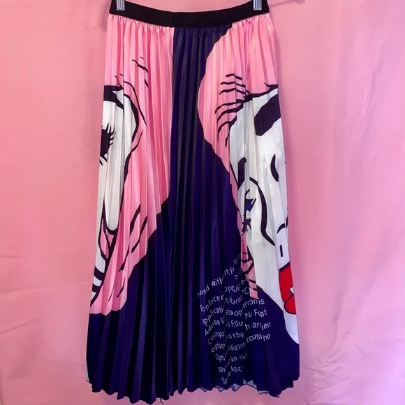 1950s Retro Housewife Skirt Pleated Midi Silk-Satin Pink Black Blue Medium/Large