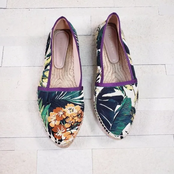 $345 NWT STUART WEITZMAN Espadrilles Canvas Flats Size 6 Tropical‎ Leaf Floral