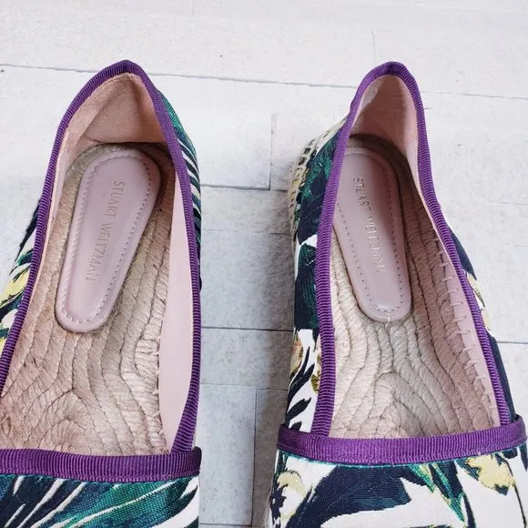 $345 NWT STUART WEITZMAN Espadrilles Canvas Flats Size 6 Tropical‎ Leaf Floral