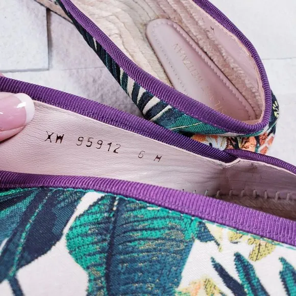 $345 NWT STUART WEITZMAN Espadrilles Canvas Flats Size 6 Tropical‎ Leaf Floral