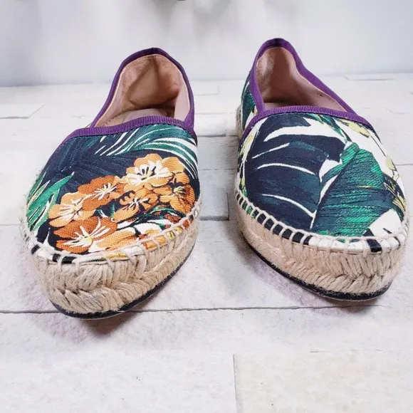 $345 NWT STUART WEITZMAN Espadrilles Canvas Flats Size 6 Tropical‎ Leaf Floral