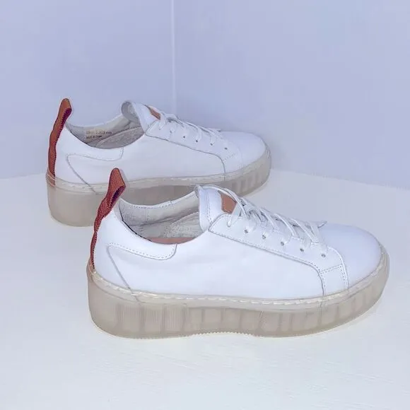 42 Gold Glee Napa Leather Platform Sneakers In White Size 8.5