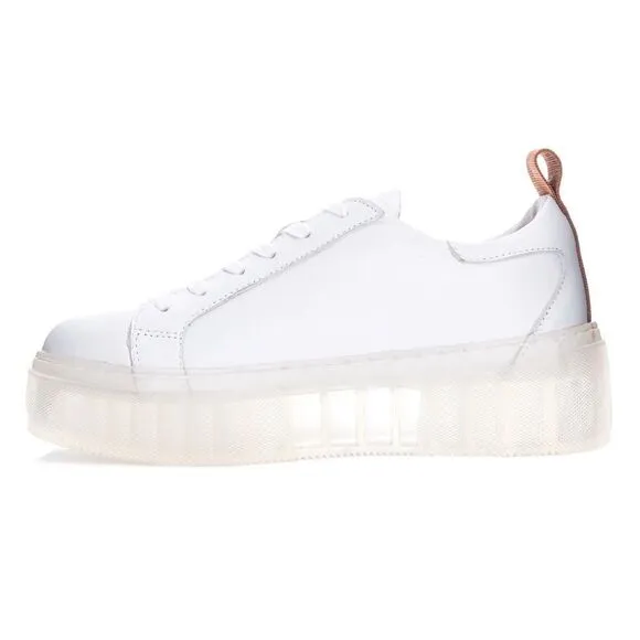 42 Gold Glee Napa Leather Platform Sneakers In White Size 8.5