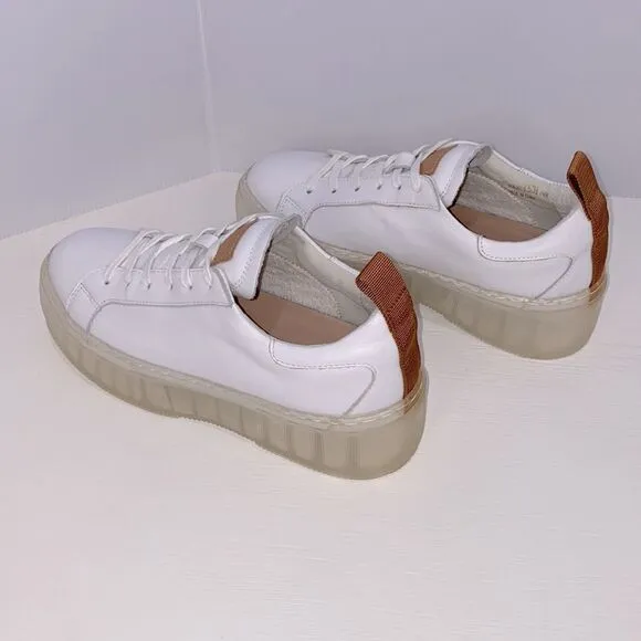 42 Gold Glee Napa Leather Platform Sneakers In White Size 8.5