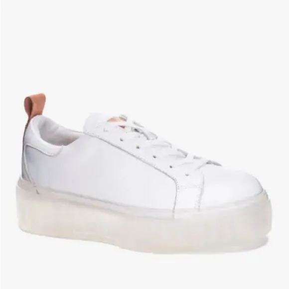 42 Gold Glee Napa Leather Platform Sneakers In White Size 8.5