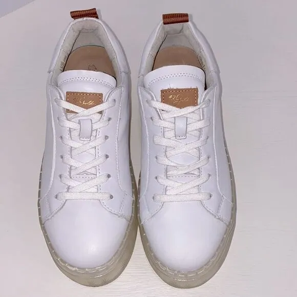 42 Gold Glee Napa Leather Platform Sneakers In White Size 8.5