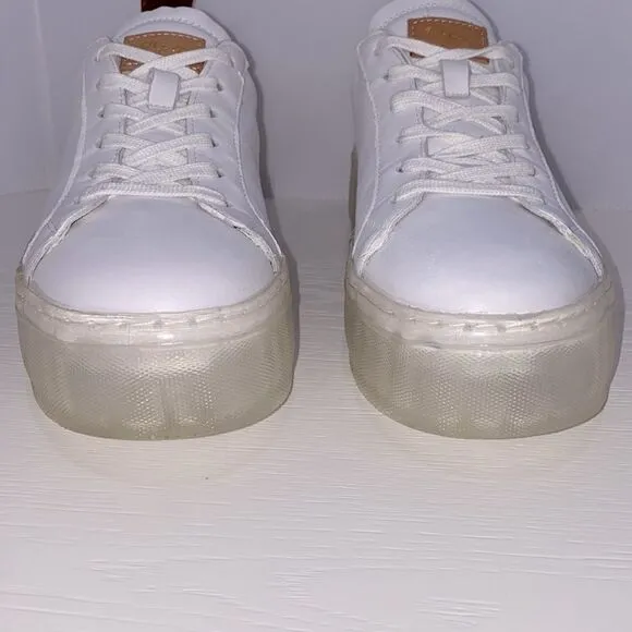 42 Gold Glee Napa Leather Platform Sneakers In White Size 8.5