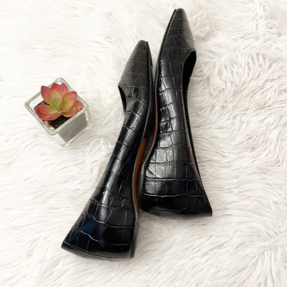 $425 NEW AQUATALIA Marcella Black leather croc ballet flats women size 6.5