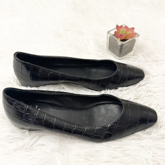 $425 NEW AQUATALIA Marcella Black leather croc ballet flats women size 6.5