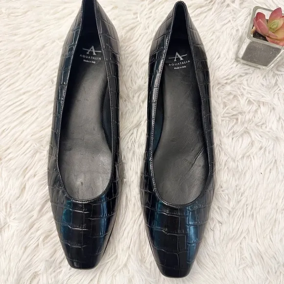 $425 NEW AQUATALIA Marcella Black leather croc ballet flats women size 6.5