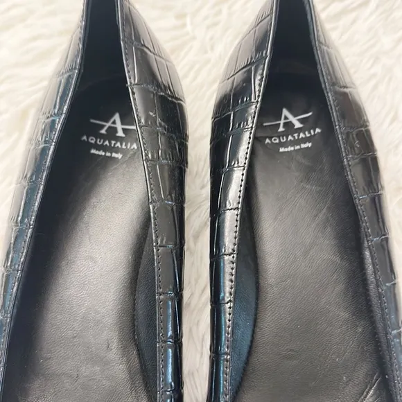 $425 NEW AQUATALIA Marcella Black leather croc ballet flats women size 6.5
