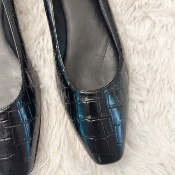 $425 NEW AQUATALIA Marcella Black leather croc ballet flats women size 6.5