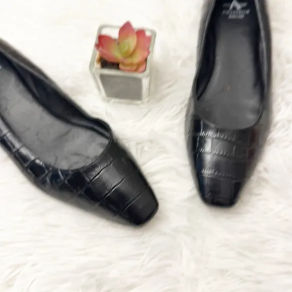 $425 NEW AQUATALIA Marcella Black leather croc ballet flats women size 6.5