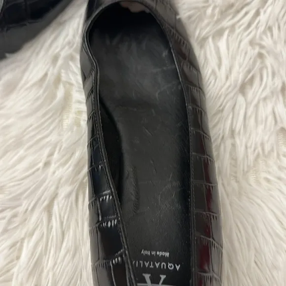 $425 NEW AQUATALIA Marcella Black leather croc ballet flats women size 6.5