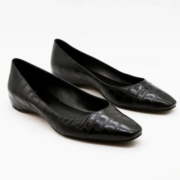 $425 NEW AQUATALIA Marcella Black leather croc ballet flats women size 6.5