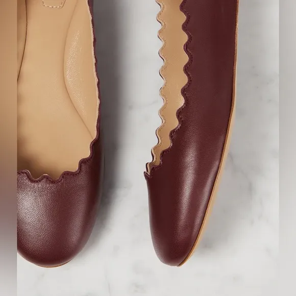 $595 Chloe Scalloped Leather Lauren Ballerina Flats Purple ballet leather‎ red