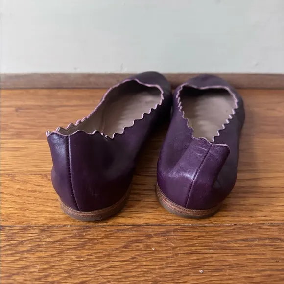 $595 Chloe Scalloped Leather Lauren Ballerina Flats Purple ballet leather‎ red