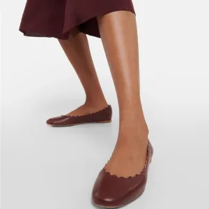 $595 Chloe Scalloped Leather Lauren Ballerina Flats Purple ballet leather‎ red
