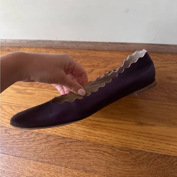 $595 Chloe Scalloped Leather Lauren Ballerina Flats Purple ballet leather‎ red