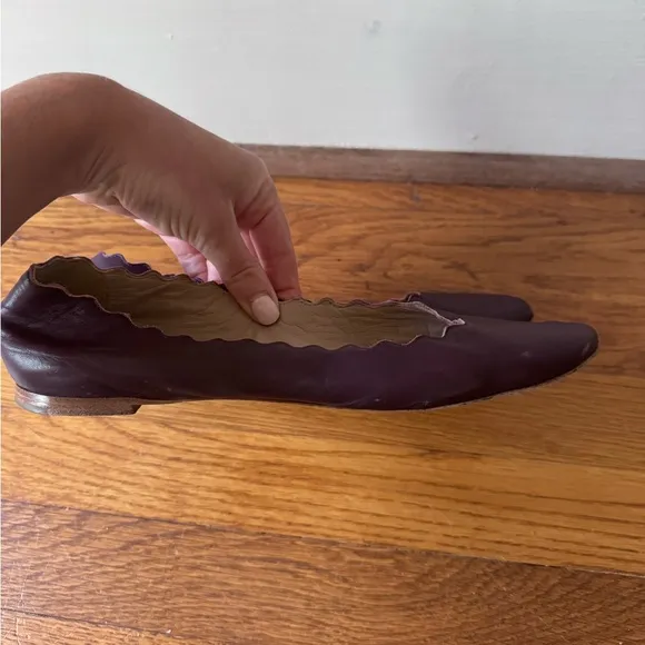 $595 Chloe Scalloped Leather Lauren Ballerina Flats Purple ballet leather‎ red