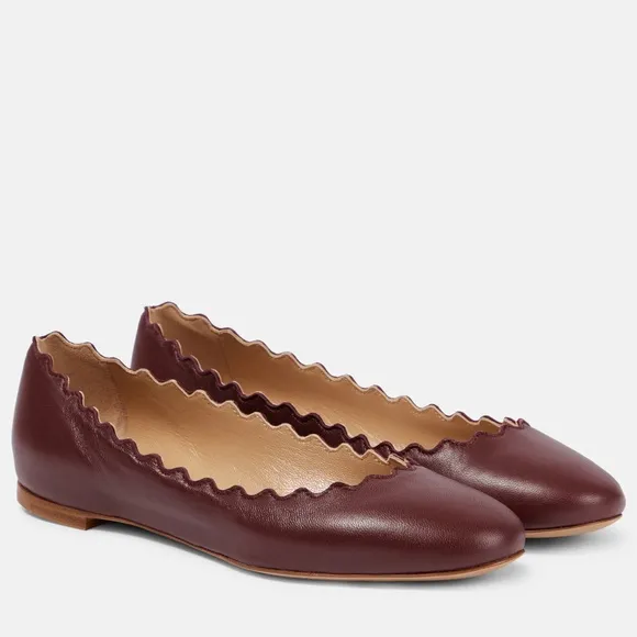 $595 Chloe Scalloped Leather Lauren Ballerina Flats Purple ballet leather‎ red