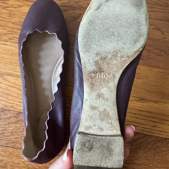 $595 Chloe Scalloped Leather Lauren Ballerina Flats Purple ballet leather‎ red