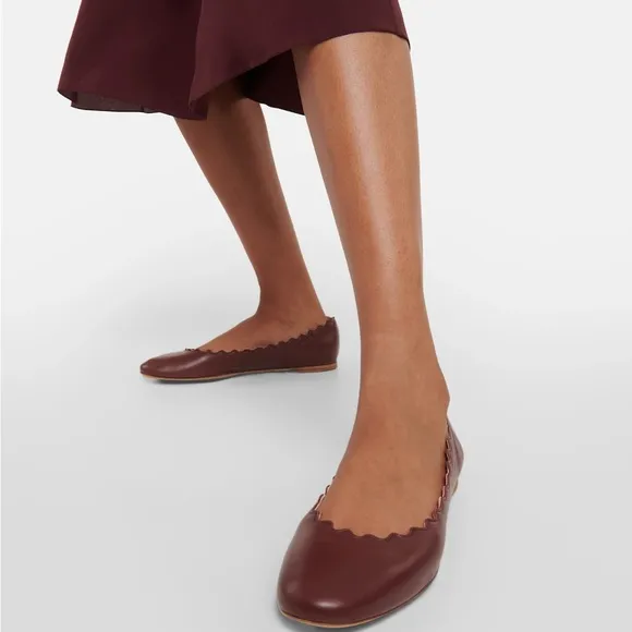 $595 Chloe Scalloped Leather Lauren Ballerina Flats Purple ballet leather‎ red