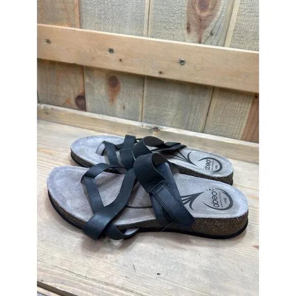9N US9 ABEO Bryce Black Leather Sandals BioSystem Slip On Biomechanical